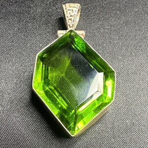 Large Green Cut Peridot Pendant Sterling Silver Gemstone